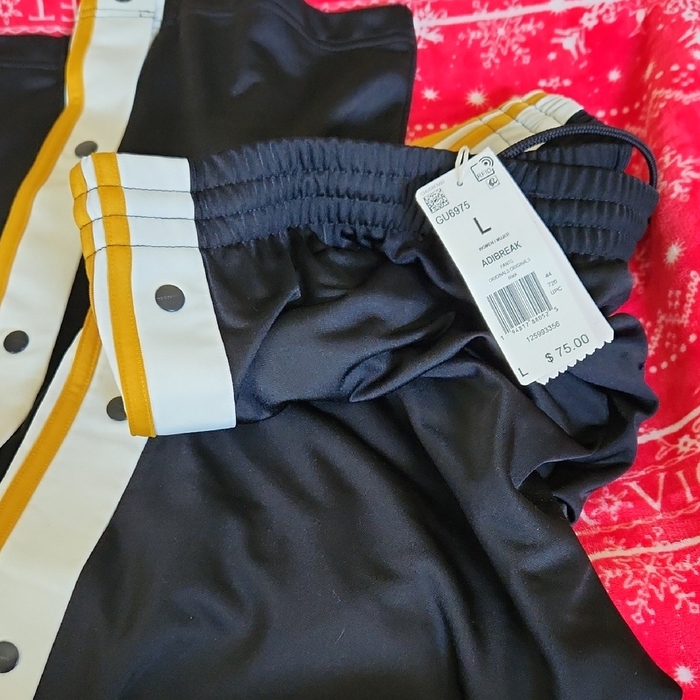 Adidas Black Track Pants with Gold and White Stripes